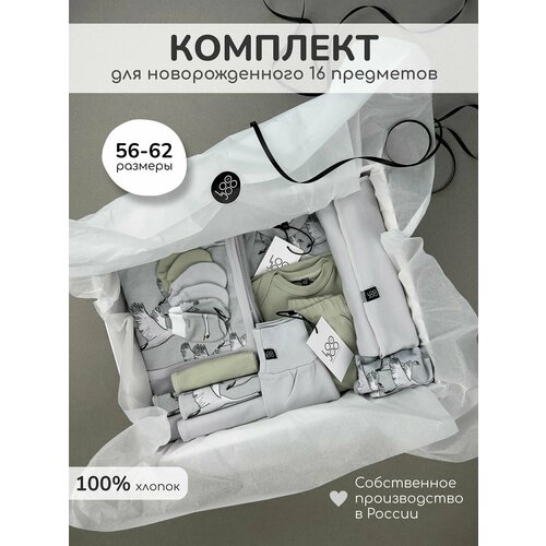 комплект на выписку детский amarobaby newborn 6 предметов бежевый размер 56 62 Комплект одежды LooJoo, размер 56-62, серый, зеленый