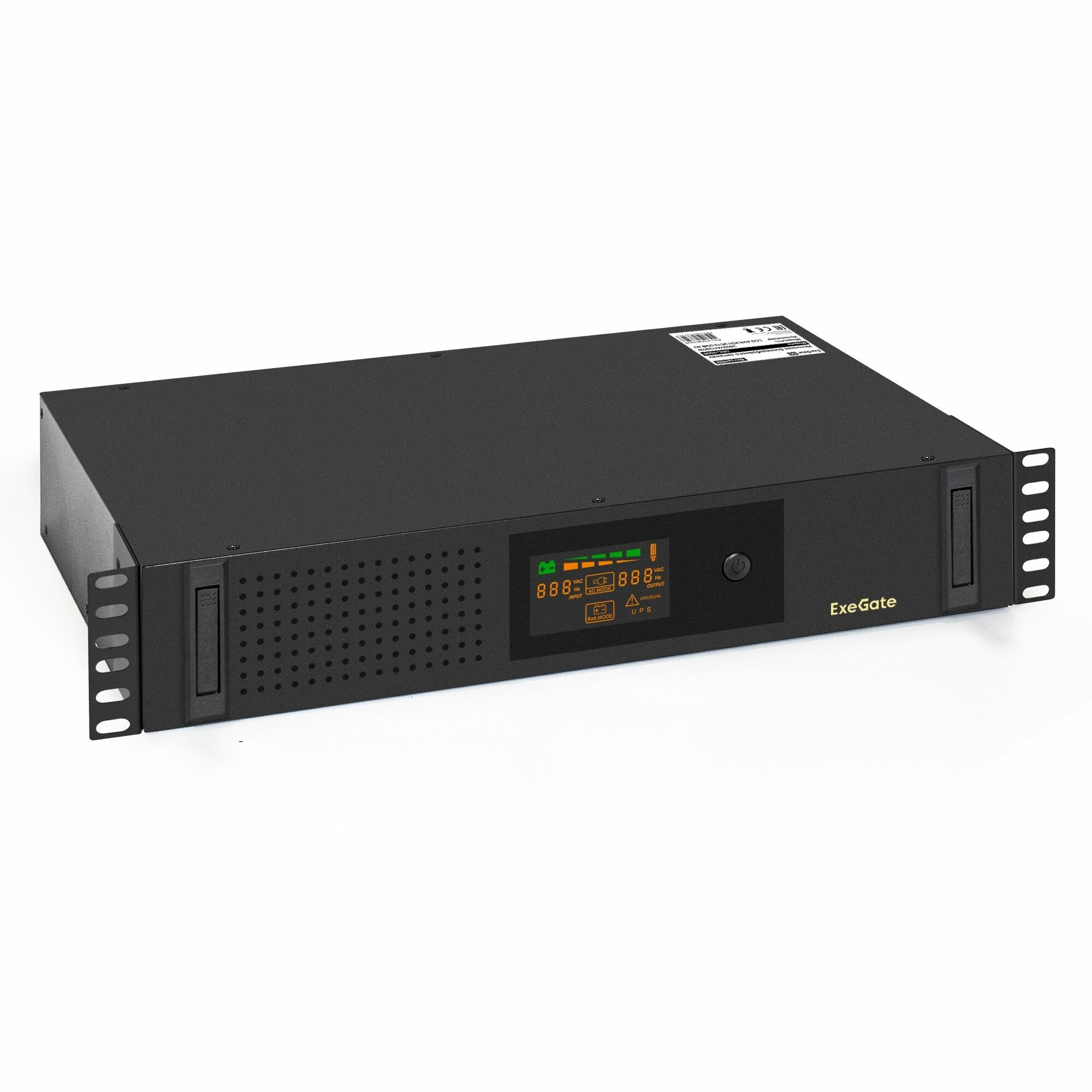 ИБП ExeGate ServerRM UNL-2000. LCD. AVR.2SH.3C13. USB.2U <2000VA/1200W, Color LCD, AVR, 2*Schuko+3*C13, USB, 2U, установка в стойку, Black> EX293851RUS