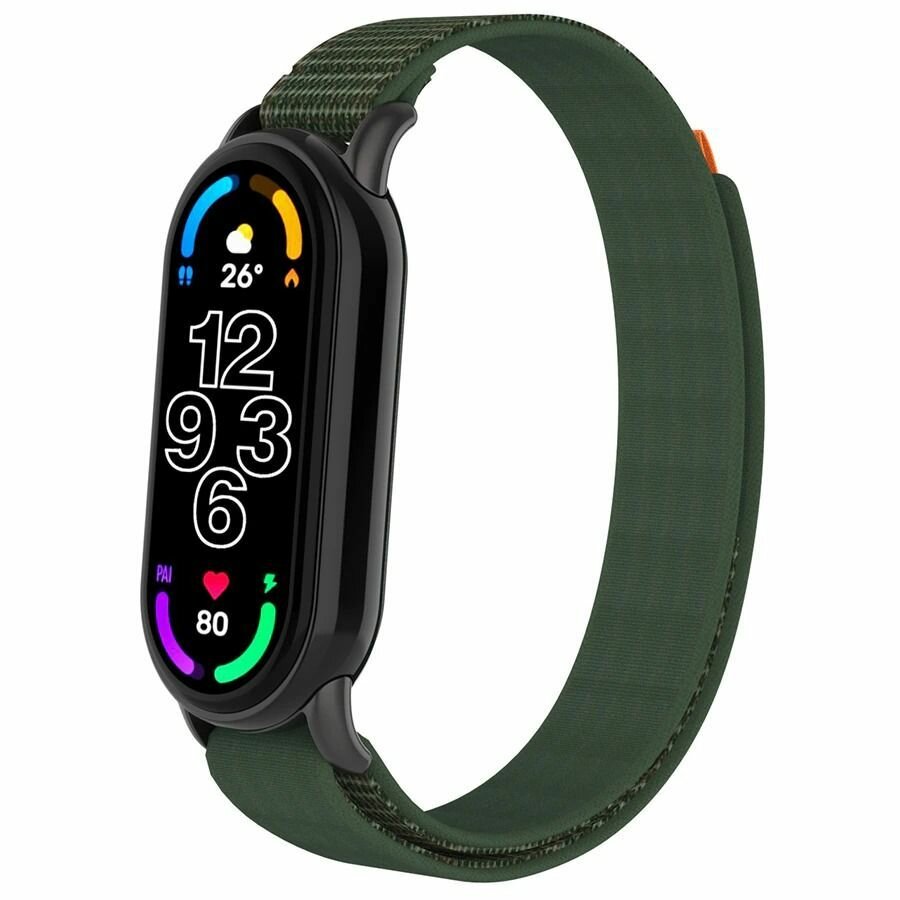 Ремешок для Xiaomi Mi Band 8, Mi Band 9 и Mi Band 10, нейлоновый , на липучке — фото 1