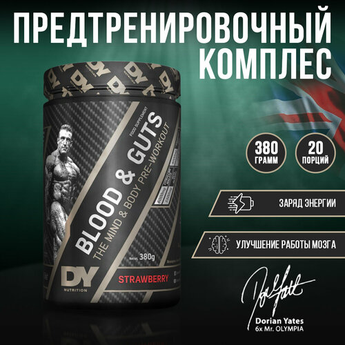 фото Dy nutrition strawberry blood&guts 380 гр - предтренировочный клубничный комплекс dorian yates nutrition