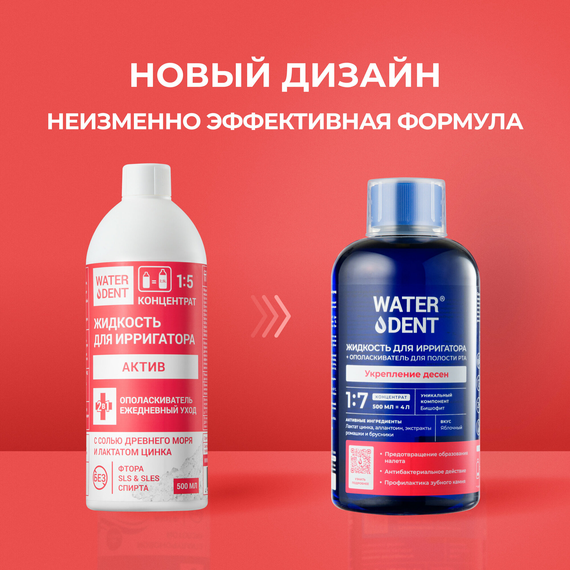 Жидкость для ирригатора+ополаскиватель WATERDENT / Eжедневный уход / Укрепление дёсен / актив / 500 мл