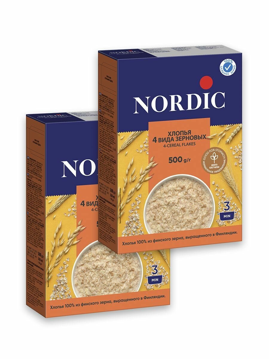 Хлопья Nordic 4 вида зерновых 2 шт по 500 г - фотография № 1