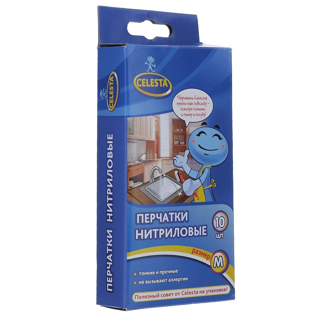 Перчатки нитриловые Celesta 10 шт, M, синий