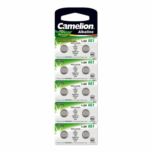 Батарейки алкалиновые 12809 Camelion AG1 LR621 364 1.5В дисковые 6.8х2.15мм 10шт батарейки camelion ag1 bp10