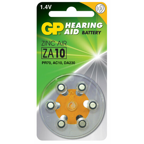 батарейки robiton hearing aid r za10 bl6 6 штук 16911 Батарейки GP ZA10F-D6 Hearing Aid ZA10 1,45В для слуховых аппаратов 6шт