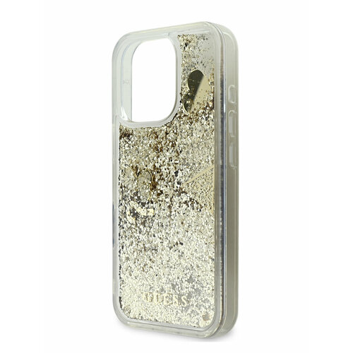 Guess для iPhone 16 Pro чехол Liquid Glitter Hard Hearts Gold золотистый