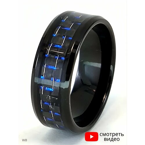 Кольцо JEWELLMAN, карбон, размер 20, ширина 8 мм, синий/черный