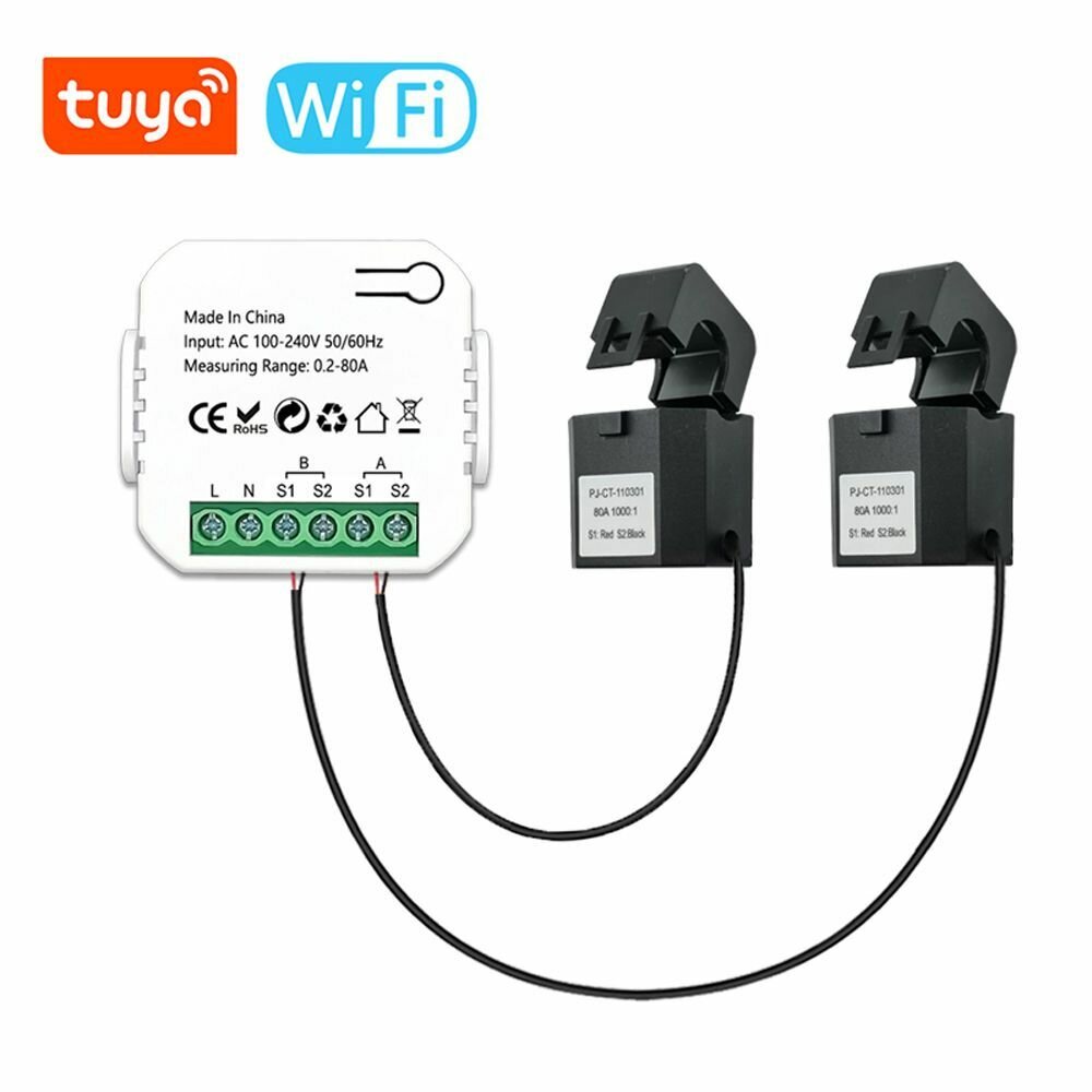 Умный измеритель энергии, Tuya WiFi, двусторонний монитор питания, 12 каналов, с трансформатором CT, одноканальный