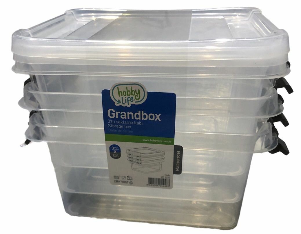 Набор пищевых контейнеров Grand HobbyLife из трех штук, 1500 мл, прямоугольный, с крышкой,