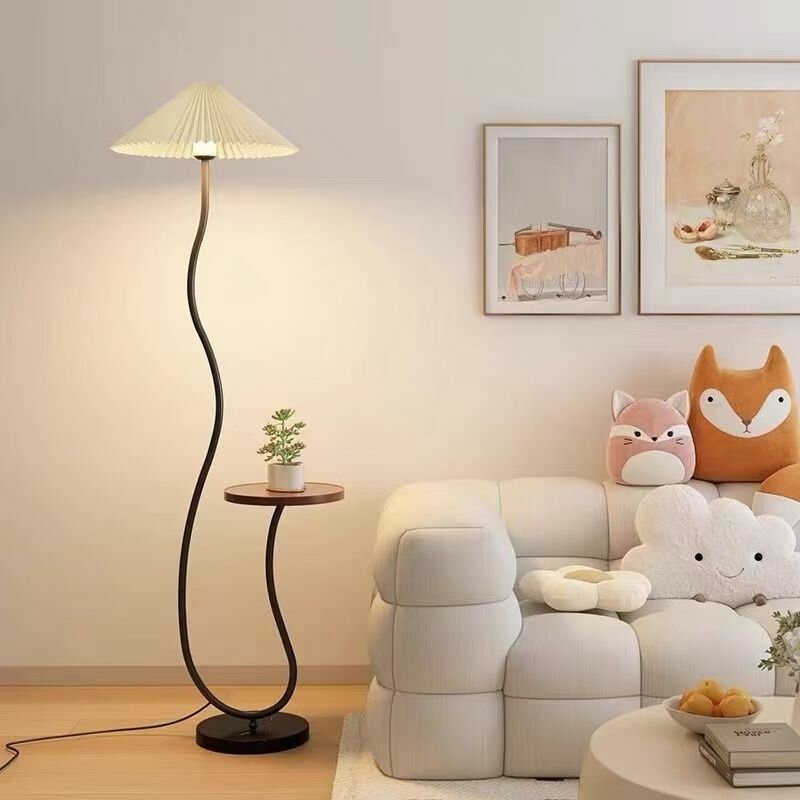 Картинки Торшер Oliver Light, E27, Винтажный кремовый стиль, теплый белый свет, со столиком，Белый абажур