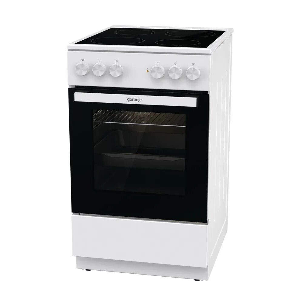 Плита электрическая Gorenje GEC5A21WG-B белый, отдельностоящая, стеклокерамика, конфорок: 4, объём духовки 68л