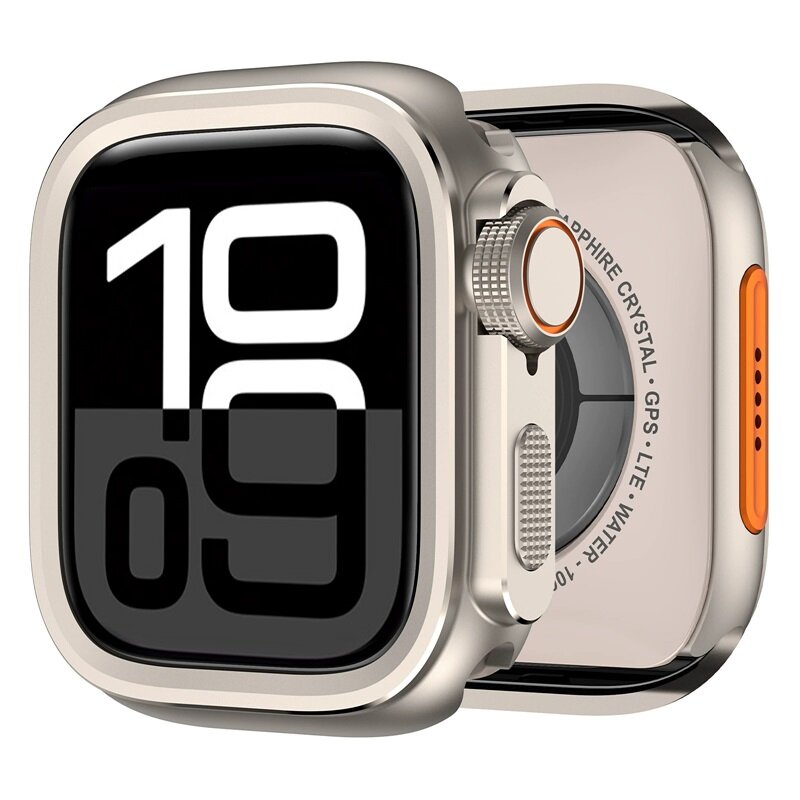 Металлический корпус для Apple Watch Series 10 46-миллиметровый защитный бампер с задней крышкой Придаст iWatch ультрасовременный вид, металл, чехол, серый/бежевый, SKU00537