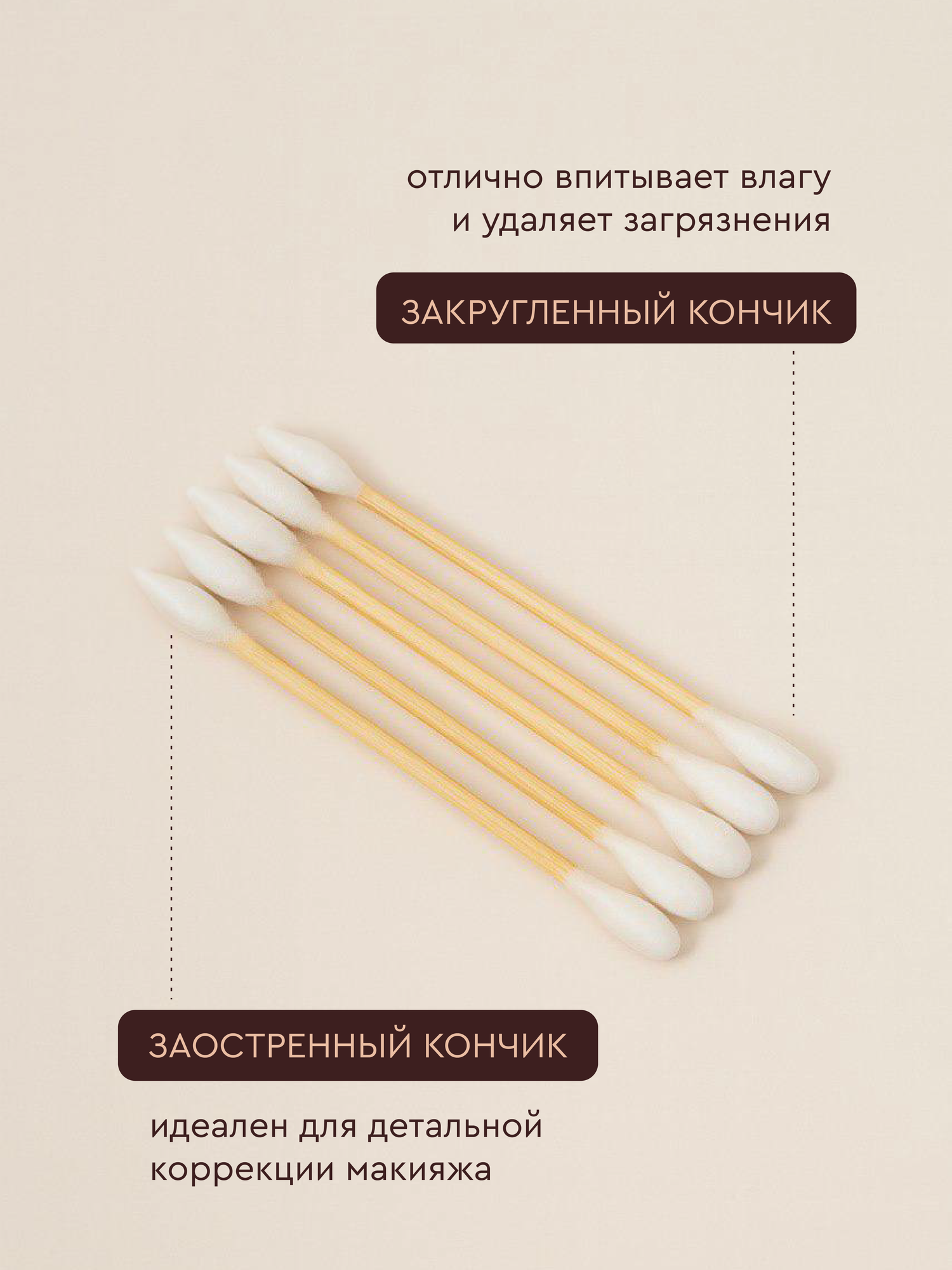 Изображение Бамбуковые ватные палочки 200 штук биоразлагаемые для макияжа, с острым кончиком, деревянные ватные палочки