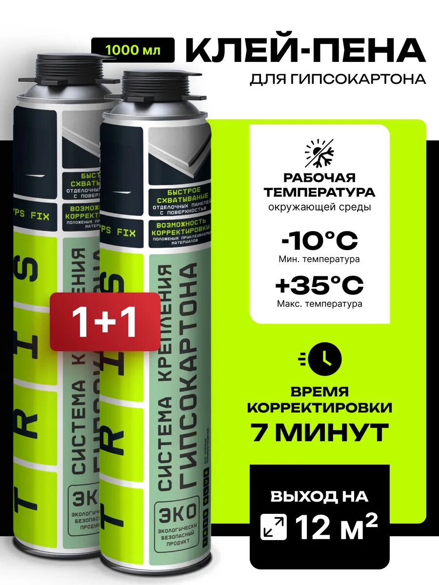Клей пена строительный для гипсокартона GYPS FYX 2шт.