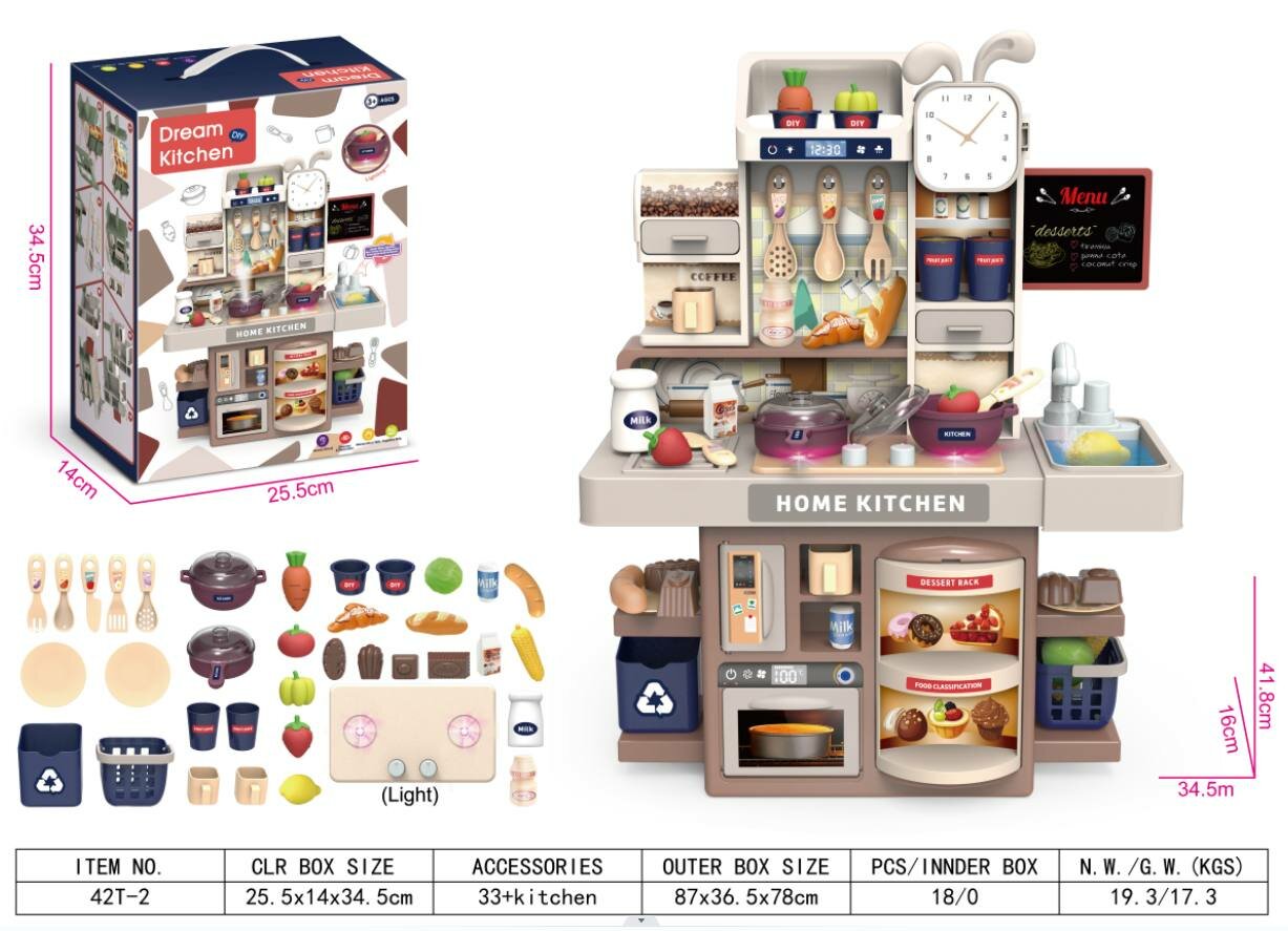 Кухня детская игровая с водой и паром WiMi, со светом и звуком, с краном, игрушечная посуда с продуктами — фото 1