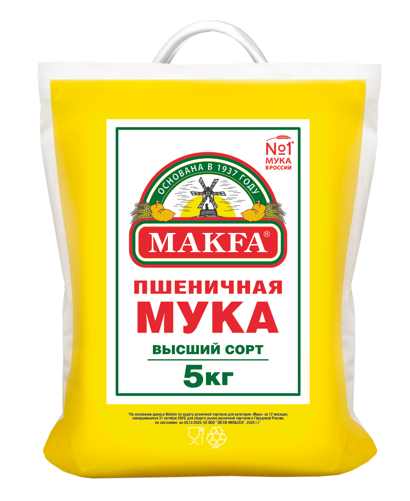 Мука пшеничная Makfa, высший сорт, бумажный пакет, 5кг, без ГМО
