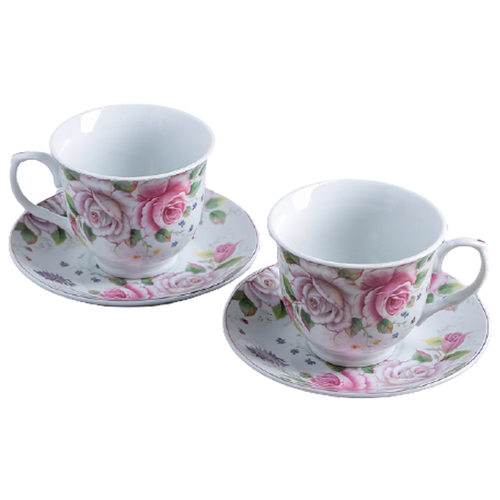 фото Доляна набор чайных пар томная роза 4 предмета 230 мл белый/розовый