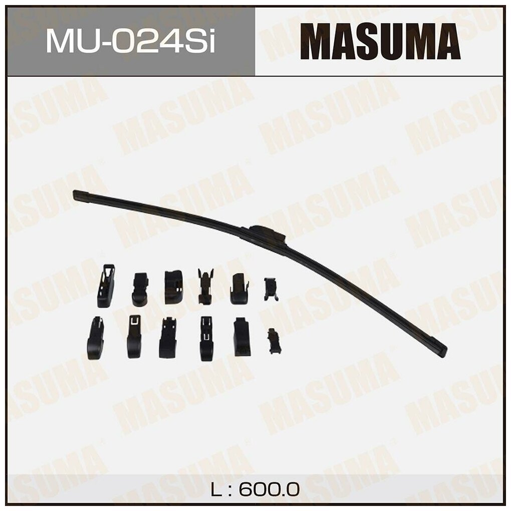 Щетка стеклоочистителя бескаркасная MASUMA 24"/600 мм силиконовая 12 переходников