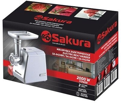 Мясорубка электрическая Sakura SA-6424, 2000Вт, с реверсом (цвета в ассорт.) БИТ - фото №2