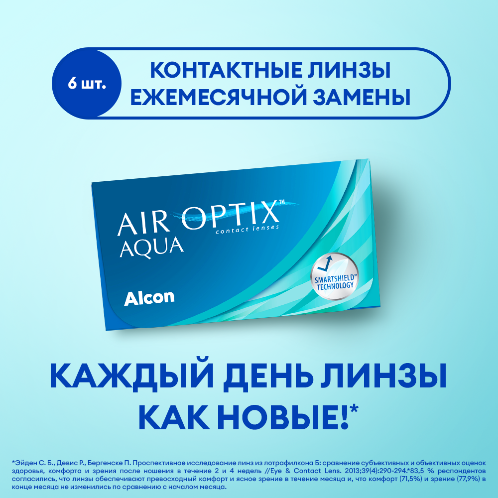 Контактные линзы Alcon Air optix Aqua, 6 шт., R 8,6, D -4,25, 1 уп.