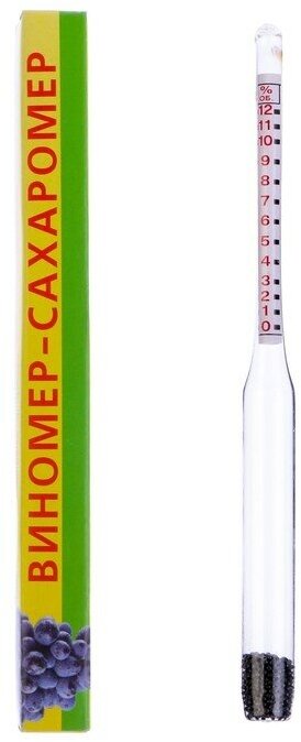 Виномер-сахарометр, бытовой, капиллярный, 0-12%, сахар: 0-25, 14 см