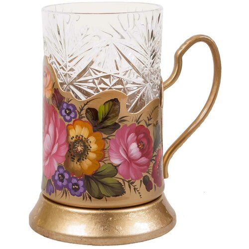 Жостовская фабрика декоративной росписи Подстаканник Кольчугинский мельхиор с росписью Жостово