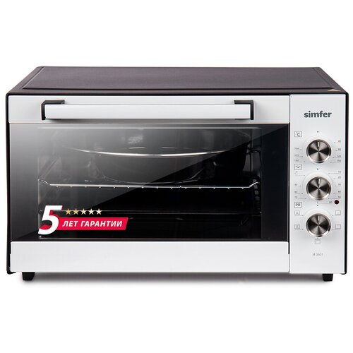 Мини-печь Simfer 5 режимов конвекция 35 литров 2 противня хромированная решетка подсветка 5 лет гарантии белый 1248500₽