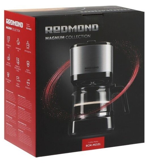 Кофеварка REDMOND RCM-M1531, капельная, 600 Вт, 0.6 л, чёрно-серебристая - фотография № 5