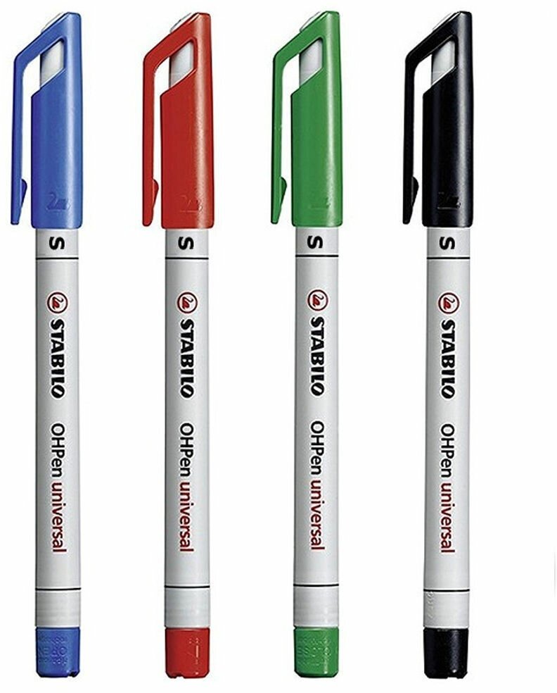 Набор маркерных ручек маркерная ручка STABILO OHPen UNIVERSAL 0,4мм, 4 шт/уп, цвет чернил: синий, черный, красный, зеленый, растворимые чернила
