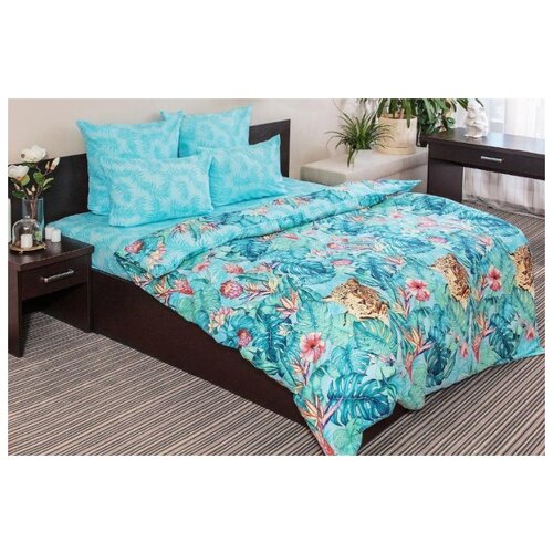 фото Постельное белье "ночь нежна" из бязи; тропики голубой; размер евро наволочки 70 х 70