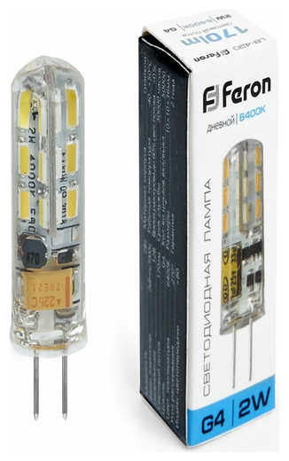 Лампа светодиодная LED 2вт 12в G4 дневной капсульная | код 25859 | FERON ( 1шт )