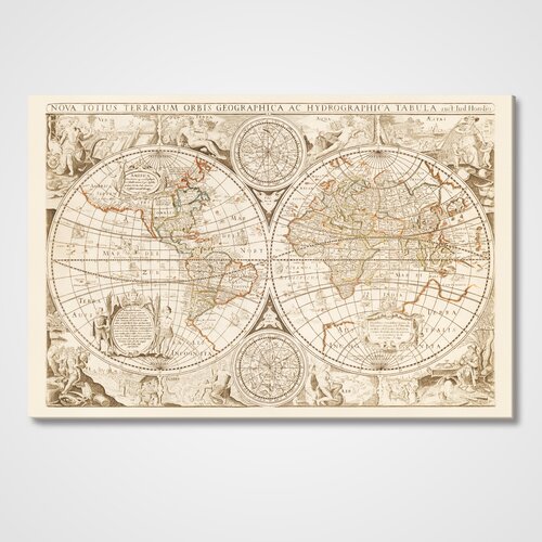 Карта мира 1655 г, печать на холсте, 58 см х 40 см