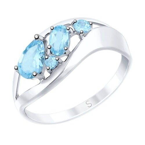 Кольцо SOKOLOV, серебро, 925 проба, родирование, топаз, размер 16.5, голубой moonka открытое серебряное кольцо с голубыми топазами