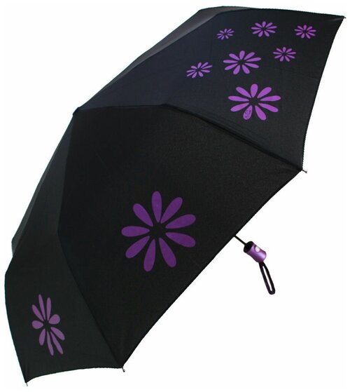 Мини-зонт Popular, автомат, 3 сложения, купол 105 см, 9 спиц, система «антиветер», чехол в комплекте, для женщин, фиолетовый, синий