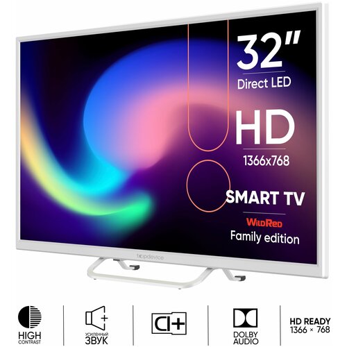 Topdevice Телевизор Topdevice TDTV32BS02H_WE 32 1366x768DVB-T2CS2HDMI 3 USB 2 Smart TV белый 1482600₽