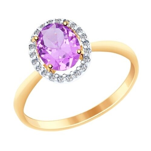 фото Кольцо diamant online, золото, 585 проба, фианит, аметист, размер 18