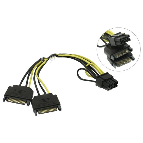 Кабель переходник питания Akasa SATA Power to 6+2pin PCIe 15cm AK-CBPW19-15 akasa hdmi кабель super slim 4к 2к 2 метра ak cbhd05 20bk