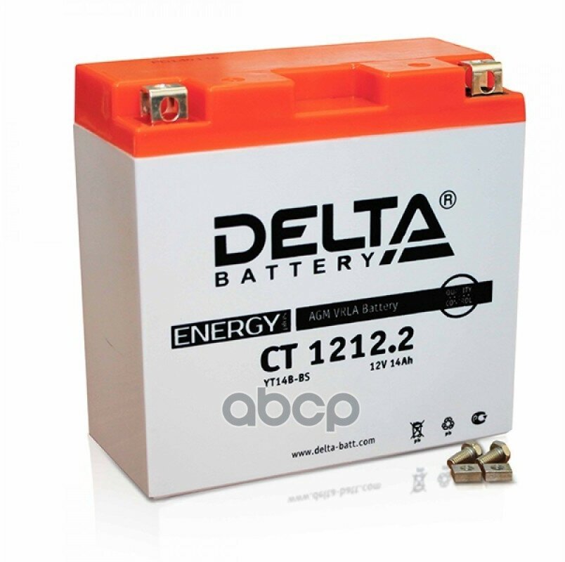 Мото, Скутер 12В 14 А. ч. Delta, 155А, Пр. пол, Ст1212.2 (Yt14bbs)(150X70x146) (Залитый) Agm Аккумулят DELTA battery арт. CT1212.2