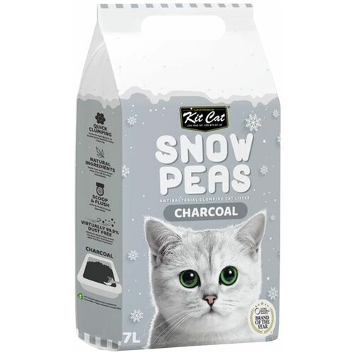 Kit Cat Snow Peas наполнитель для туалета кошки биоразлагаемый на основе горохового шрота с акивированным углем - 7 л kit cat soya clump charcoal наполнитель соевый биоразлагаемый комкующийся для туалета кошек с активированным углем 14 14 л