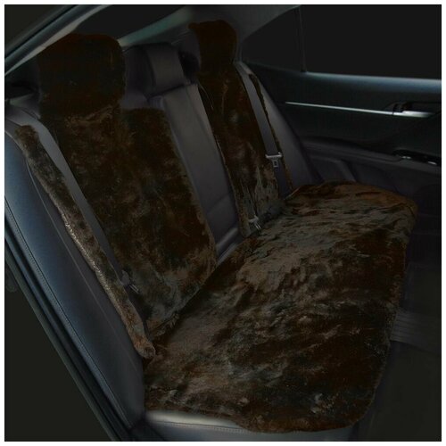 Меховые накидки со слитными подголовниками на задние автокресла или сиденья заднего ряда из коричневого мутона универсальные с нескользящим подкладом