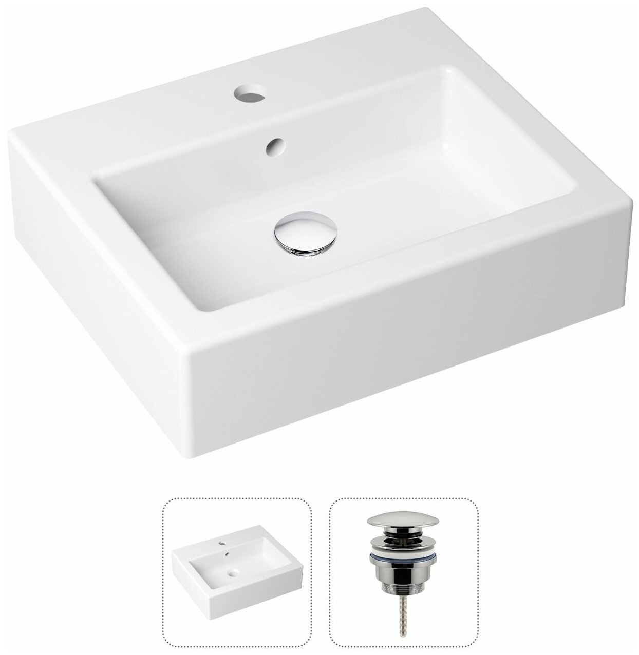 Комплект 2 в 1 Lavinia Boho Bathroom Sink 21520909: накладная фарфоровая раковина 50 см, донный клапан