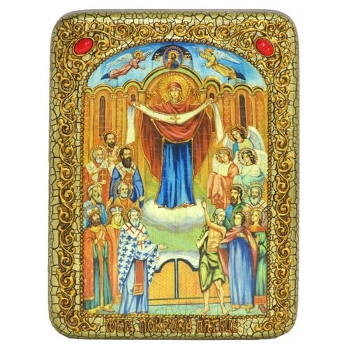 Подарочная икона Образ Божией Матери Покров на мореном дубе 15*20см 999-RTI-217m подарочная икона образ казанской божией матери на мореном дубе 15 20см 999 rti 221 2m