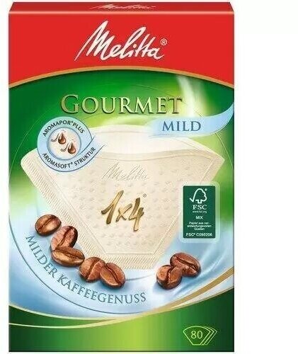 Одноразовые фильтры для капельной кофеварки Melitta Gourmet Mild Размер 1х4 (80 шт.)