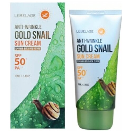 LEBELAGE Anti-Wrinkle Gold Snail Sun Cream Солнцезащитный крем против морщин с муцином улитки и золотом SPF50+ PA+++, 70мл