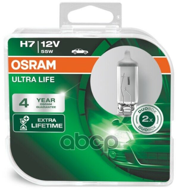 H7 12V (55W) Лампа Ultra Life [Увелич. В 3 Раза Срок Службы] 2Шт В Пласт. Упаковке 55W 12V Px26d 10 X2box Osram арт. 64210ULT.