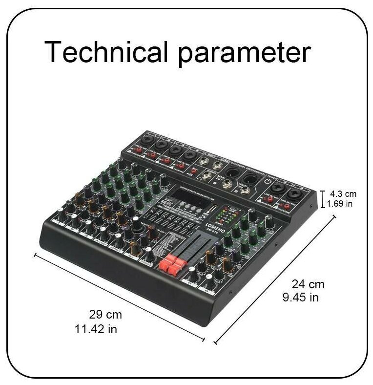 Беспроводной 7-полосный EQ звуковой микшер LOMEHO AM-GT6  6-моно-канальный миксер DJ-консоль с USB 2 AUX выходом