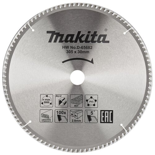 Пильный диск универсальный для алюминия/дерева/пластика, 305x30x100T Makita D-65682 пильный диск универсальный для алюминия дерева пластика 305x30x100t makita d 65682