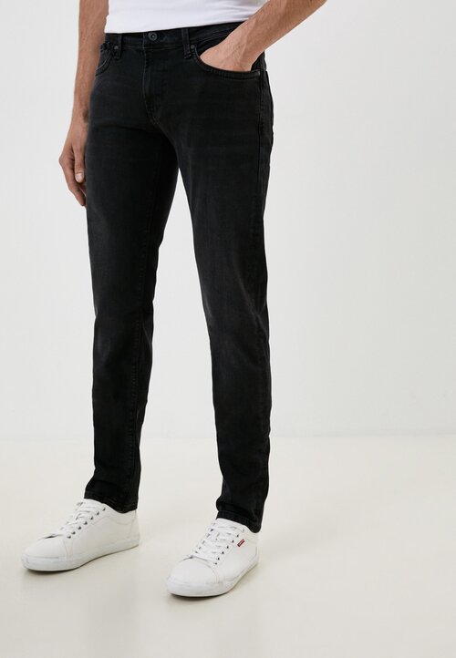 Джинсы зауженные Pepe Jeans, полуприлегающий силуэт, низкая посадка, размер 36/34, черный