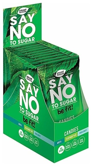 фото «Smart Formula», карамель без сахара Say no to sugar, мята, зелёный чай, эвкалипт, 60 г (упаковка 10 шт.)