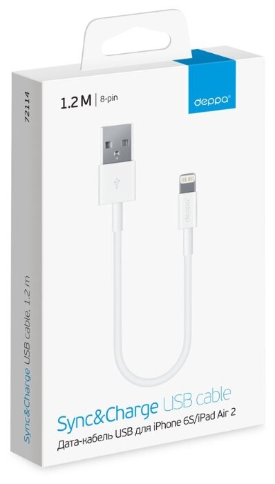 Кабель Deppa USB - Apple Lightning (72114/72115) 1.2 м белый фото 2